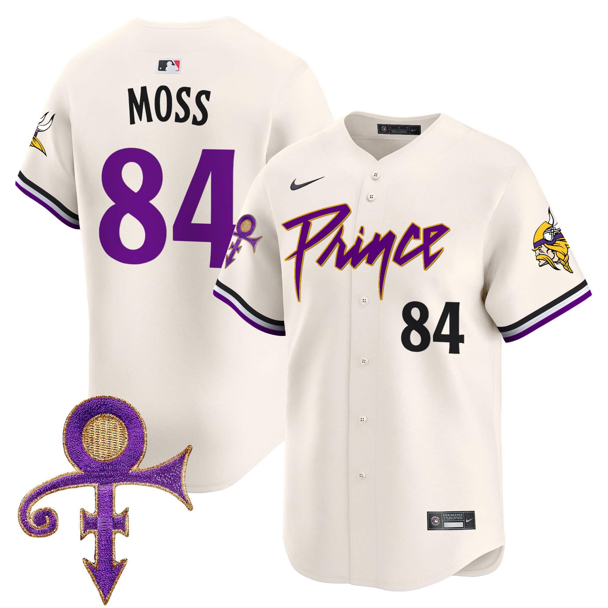 Men Minnesota Vikings 84 Moss Cream 2024 Nike Prince Patch Vapor Premier Limited NFL Jersey